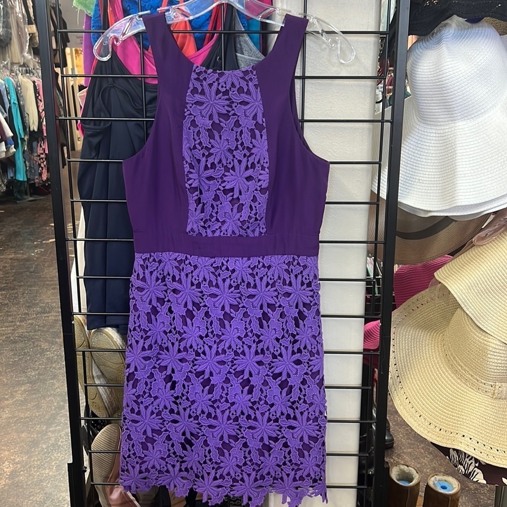 Ali Ro Purple Floral Eyelet Cotton Dress Size 2